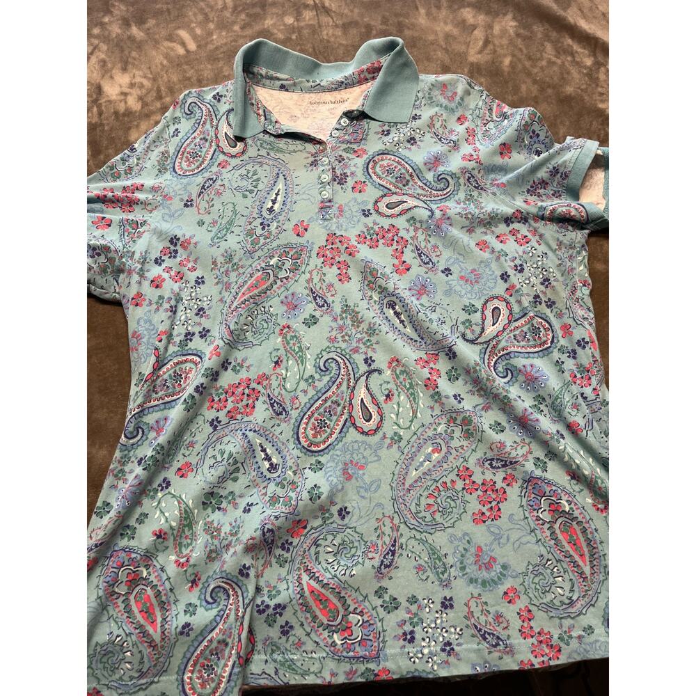 WOMAN WITHIN Plus SZ 1X 22/24 Polo Shirt SHORT SLEEVE Blue Paisley